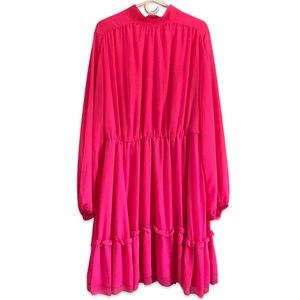 Fashion to Figure Bright Pink Long Sleeve Ruffle High Neck Dress 2X